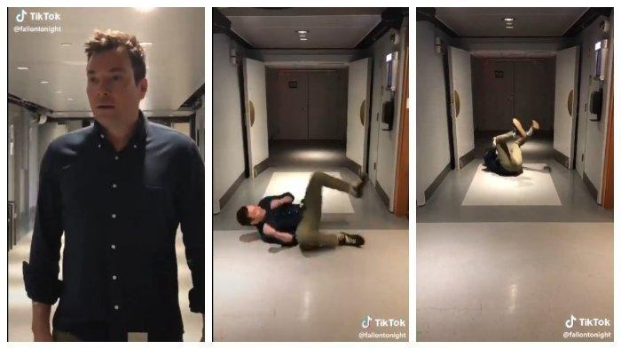 Jimmy fallon doing the #tumbleweed challenge on TikTok for Fans.