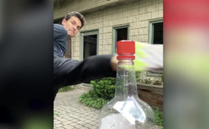 This challenge involved a 360 degree spin to hit the cap of a bottle